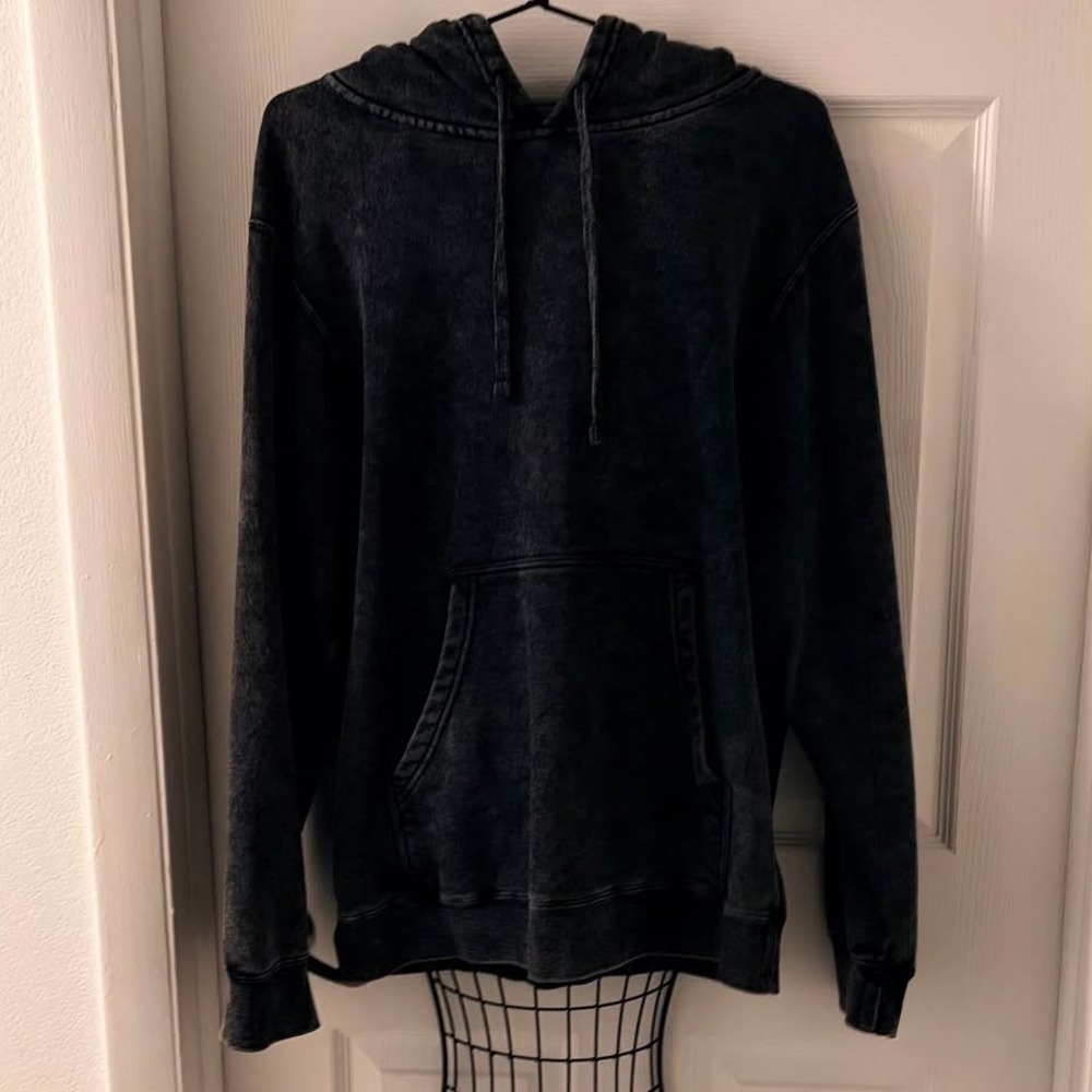 Made For The People Acid Wash Hoodie S/M Black Fleece Pullover Oversized